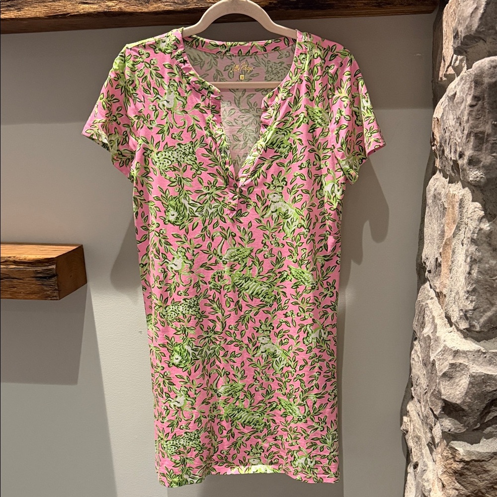 Lilly Pulitzer Pink & Green Floral Short Sleeve Dress